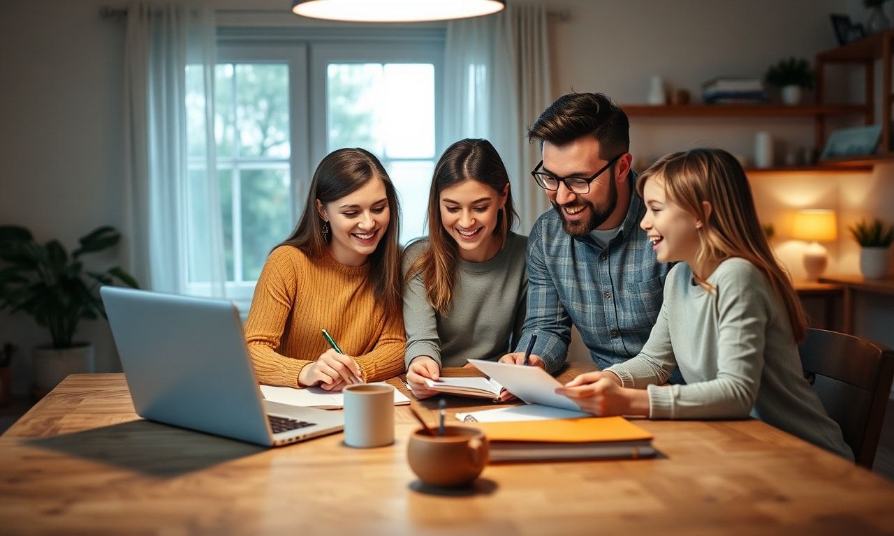 家族4人でライフプランを話し合う様子