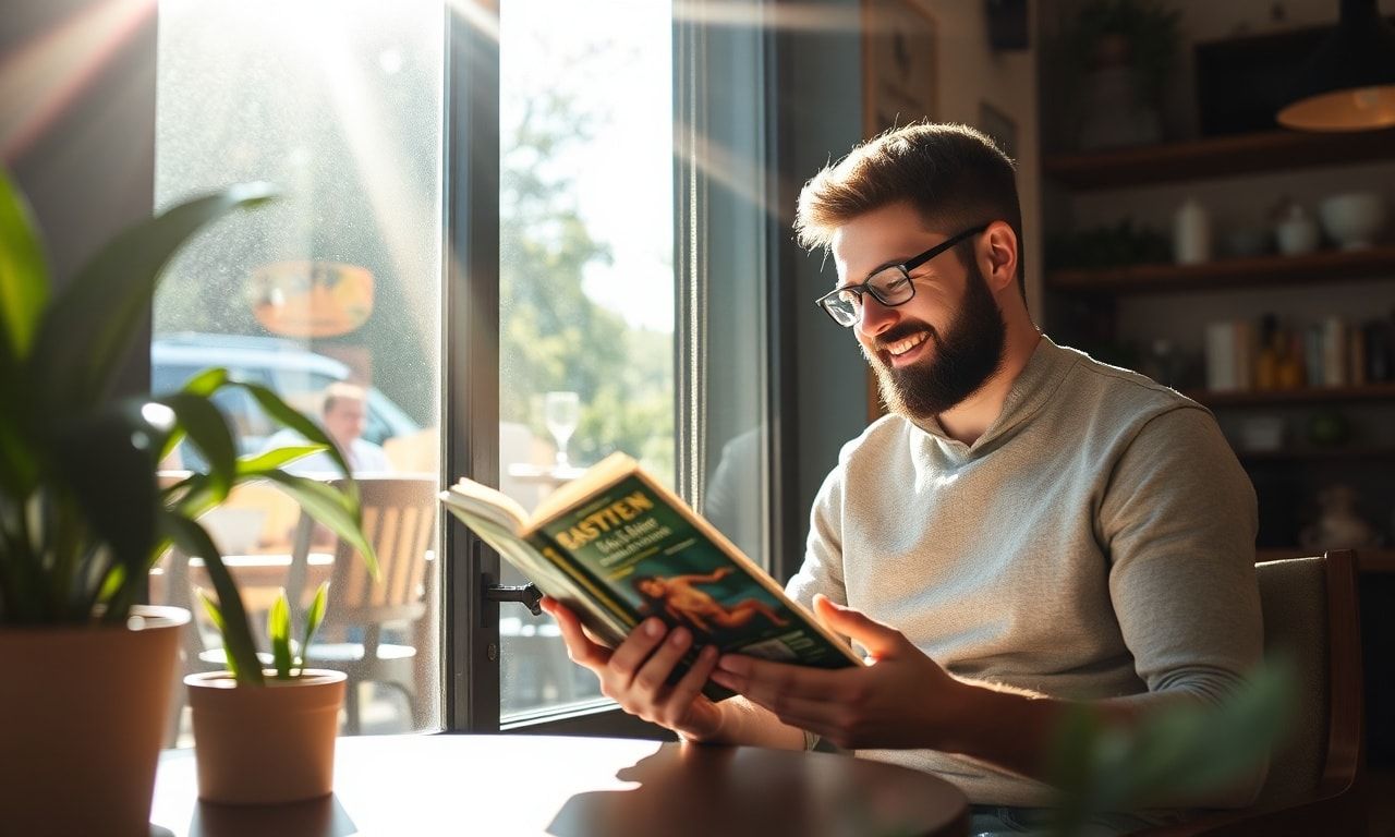 カフェで読書する人
