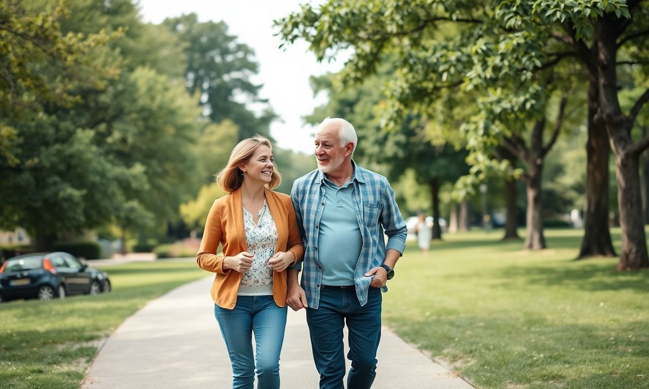 公園を散歩する穏やかな夫婦のイメージ