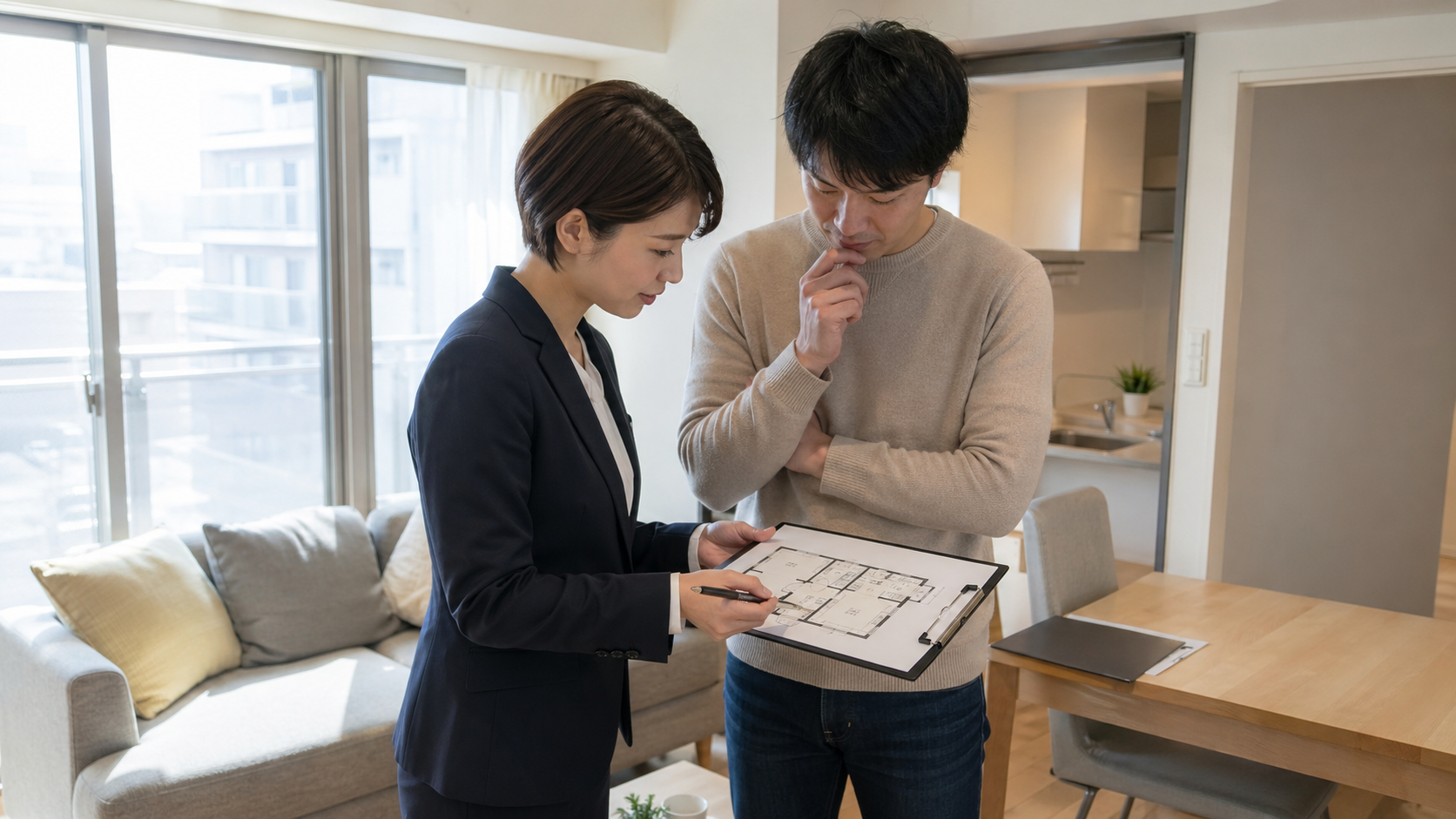 セミリタイア後の賃貸審査で物件資料を確認する人