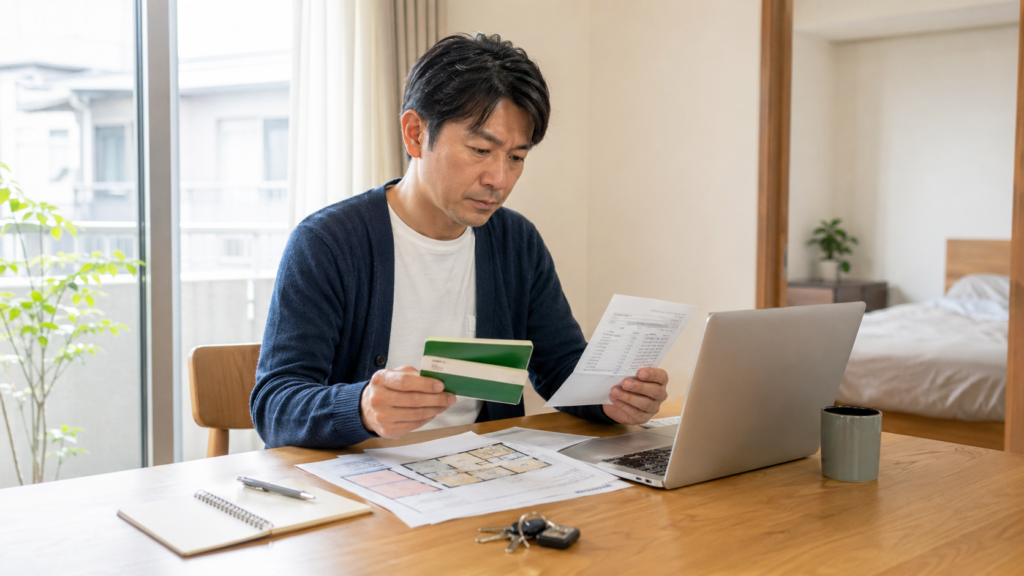 セミリタイア後の賃貸審査に向けて書類を確認する人