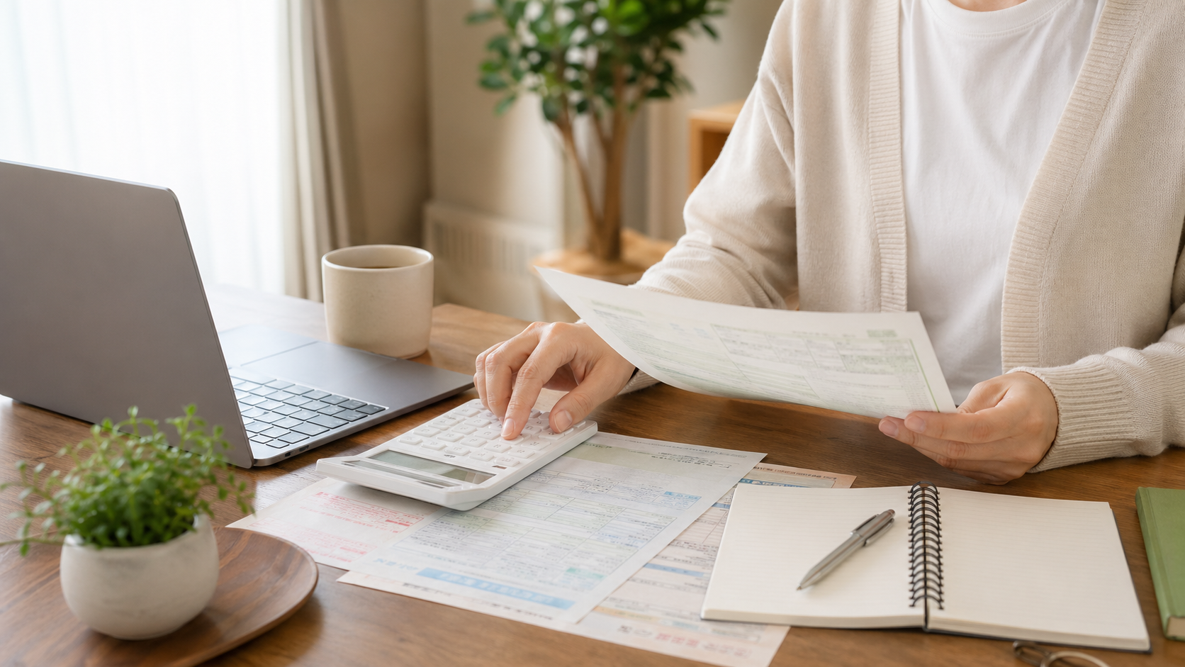 セミリタイアで住民税非課税を考えながら家計と税金を確認する様子