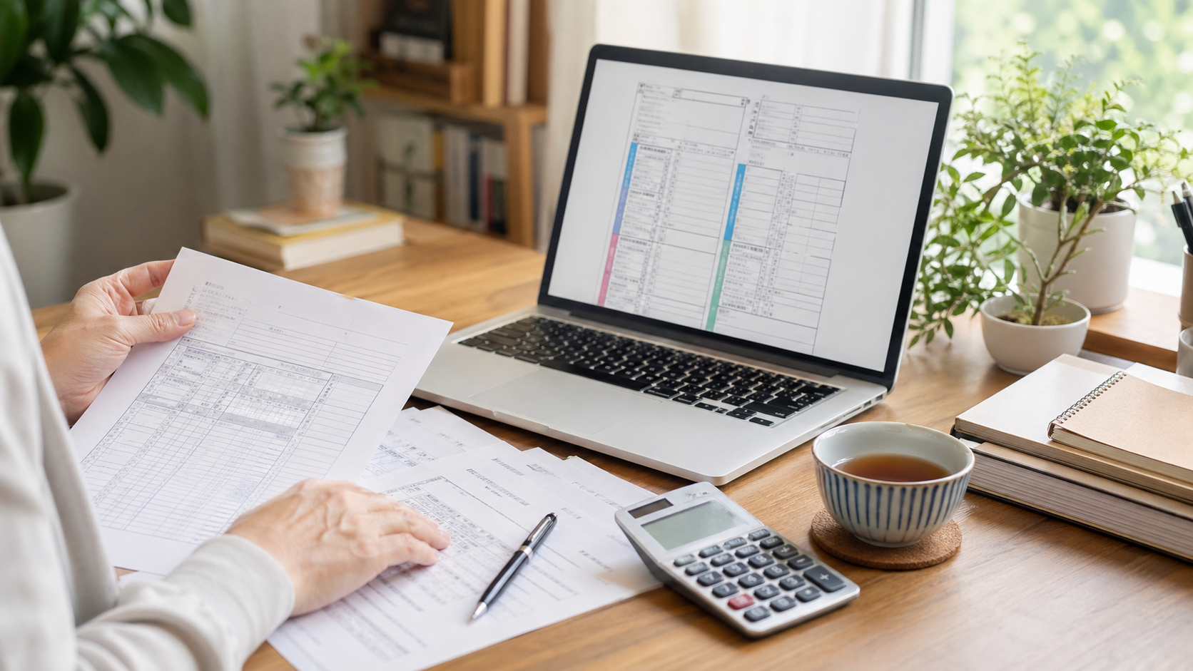 セミリタイア後の確定申告を自宅で準備する人
