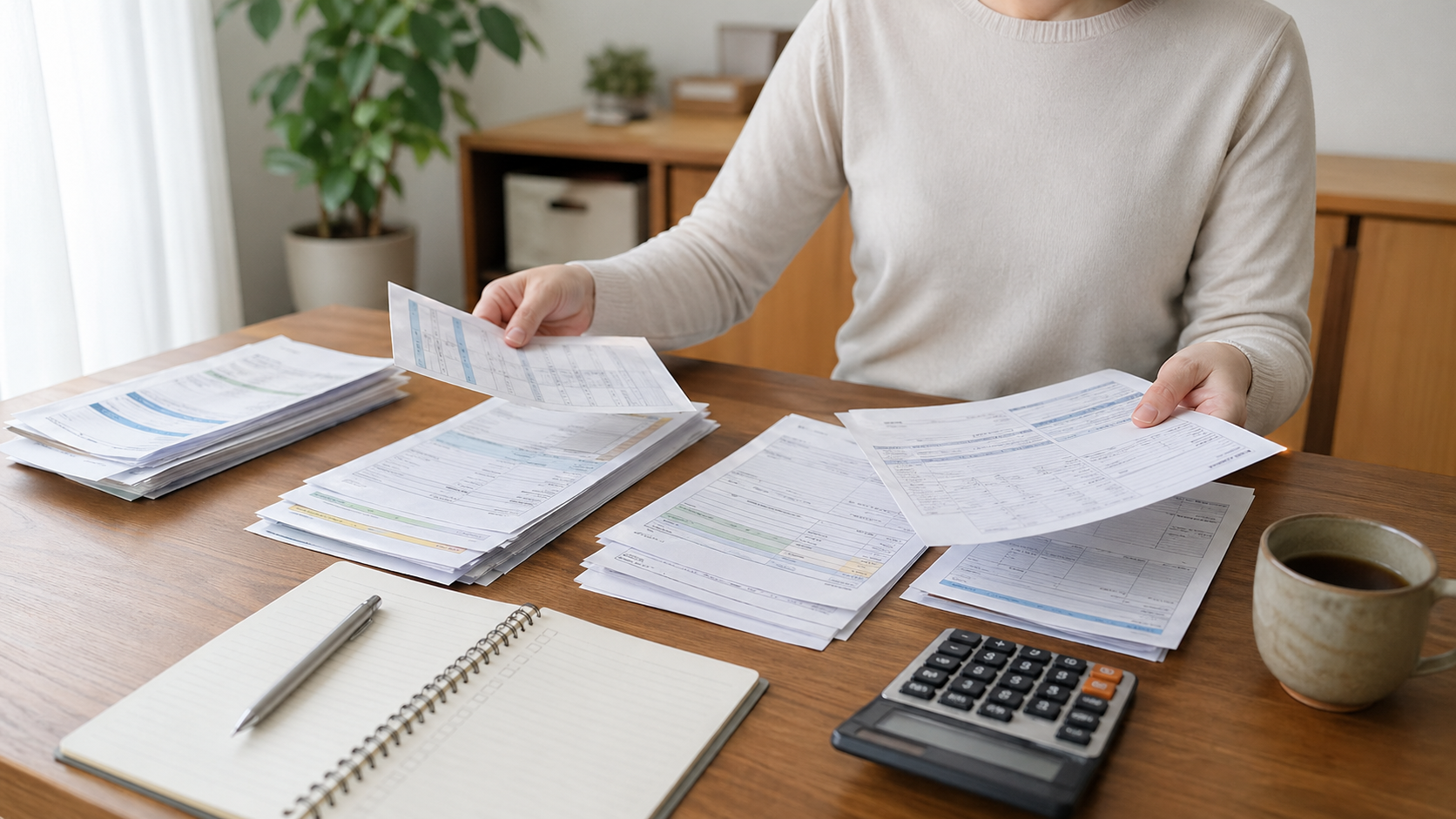 副業や配当など確定申告に必要な収入書類を整理する人