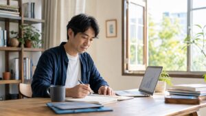 リベ大の考え方を参考にセミリタイア計画を立てる男性