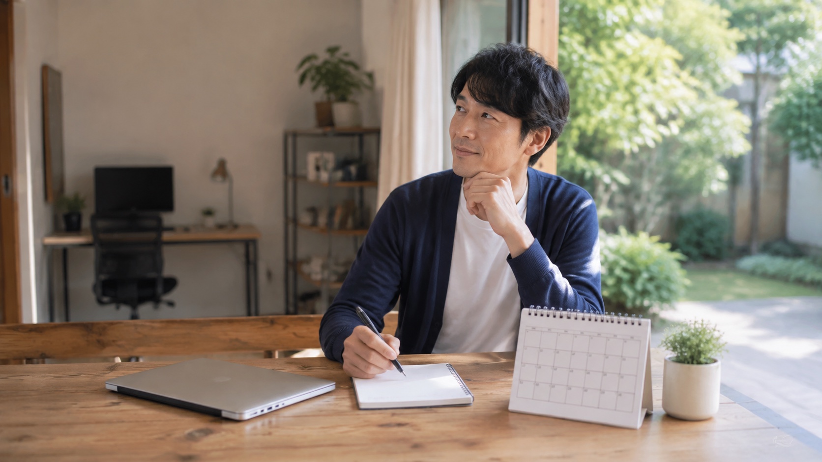 セミリタイアの言い換えを考えながら柔軟な働き方を計画する男性