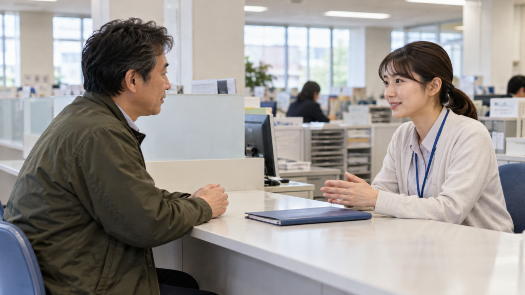 年金の加入区分を相談する窓口の場面