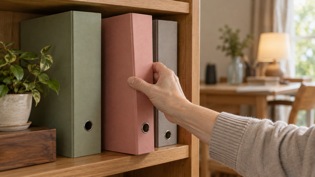 異なる手続きの書類を分けて確認する様子