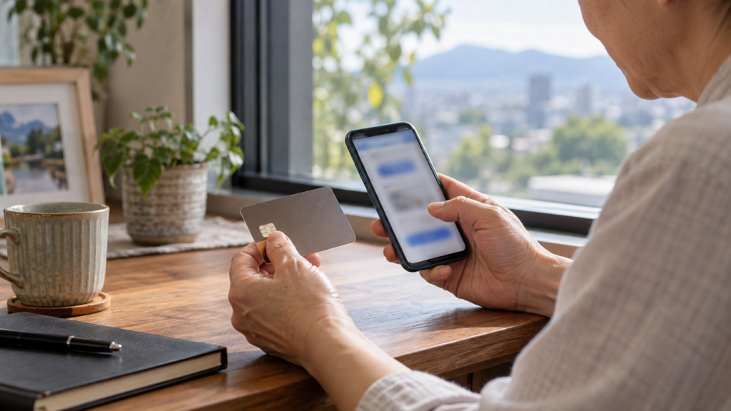 スマートフォンで会員情報を確認する手元