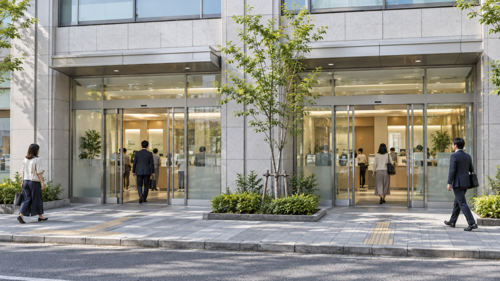 別々の支店をイメージした銀行の出入口