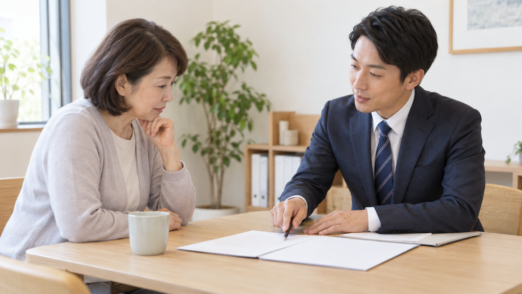 保険の契約内容について相談窓口で説明を聞く人