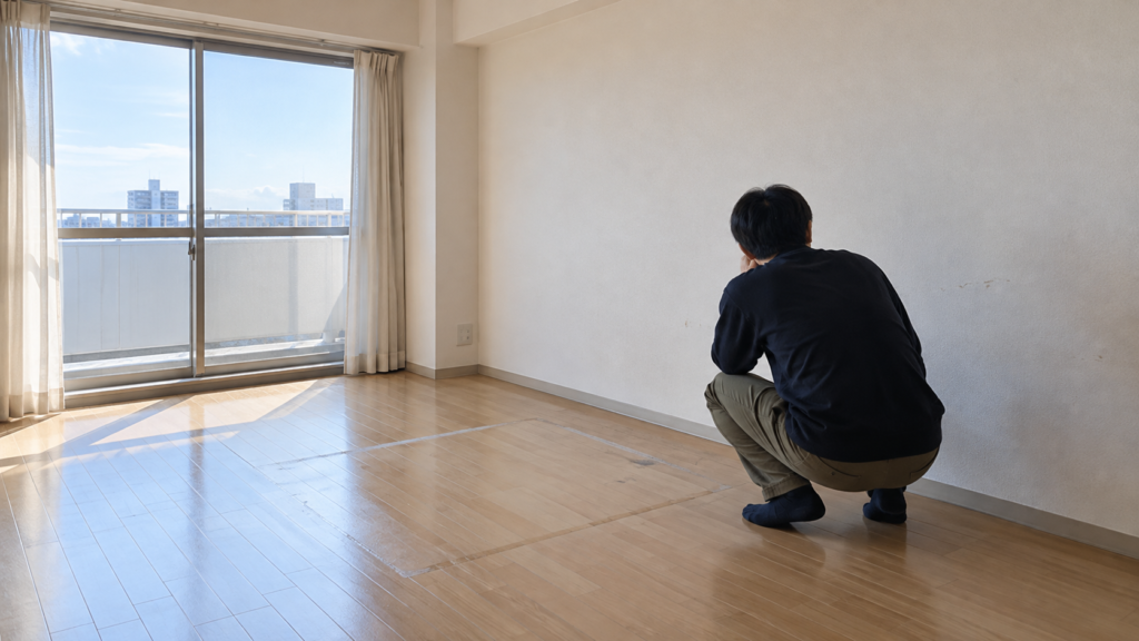 家具を動かした後の床と壁の状態を確かめる室内