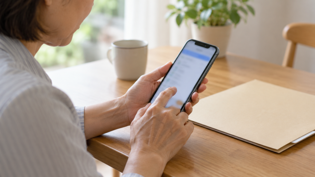 スマートフォンで資格情報を確認する手元のイメージ