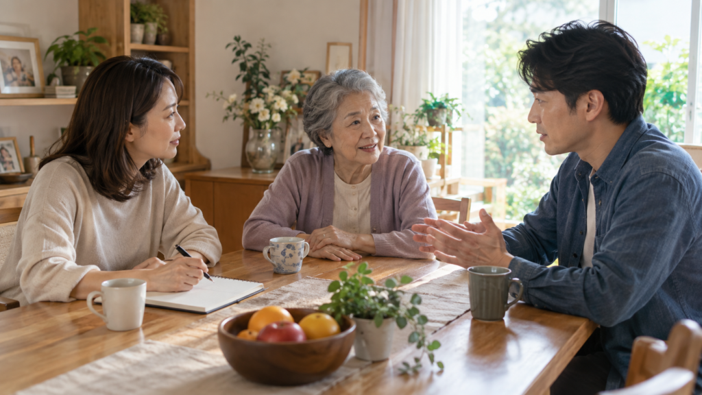 親と兄弟姉妹が役割を相談する様子