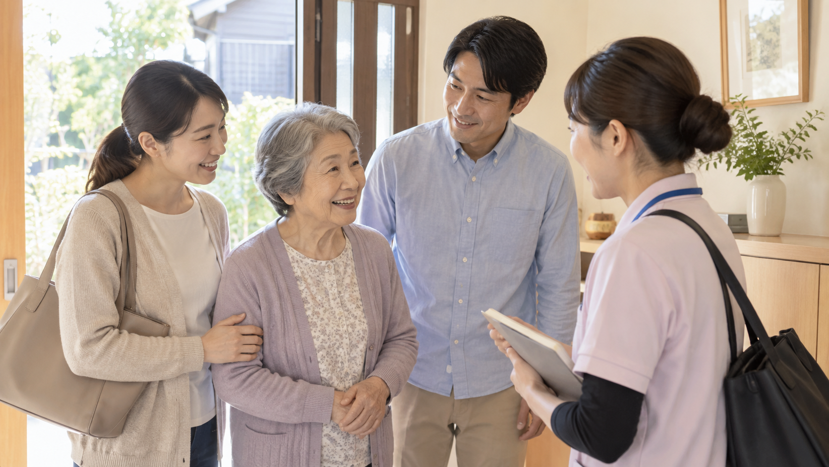 親の介護を家族とサービスで分担するイメージ