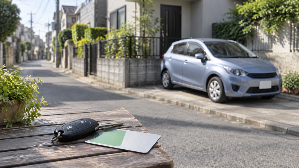 車の鍵と交通系カードを並べて交通手段を考えるイメージ