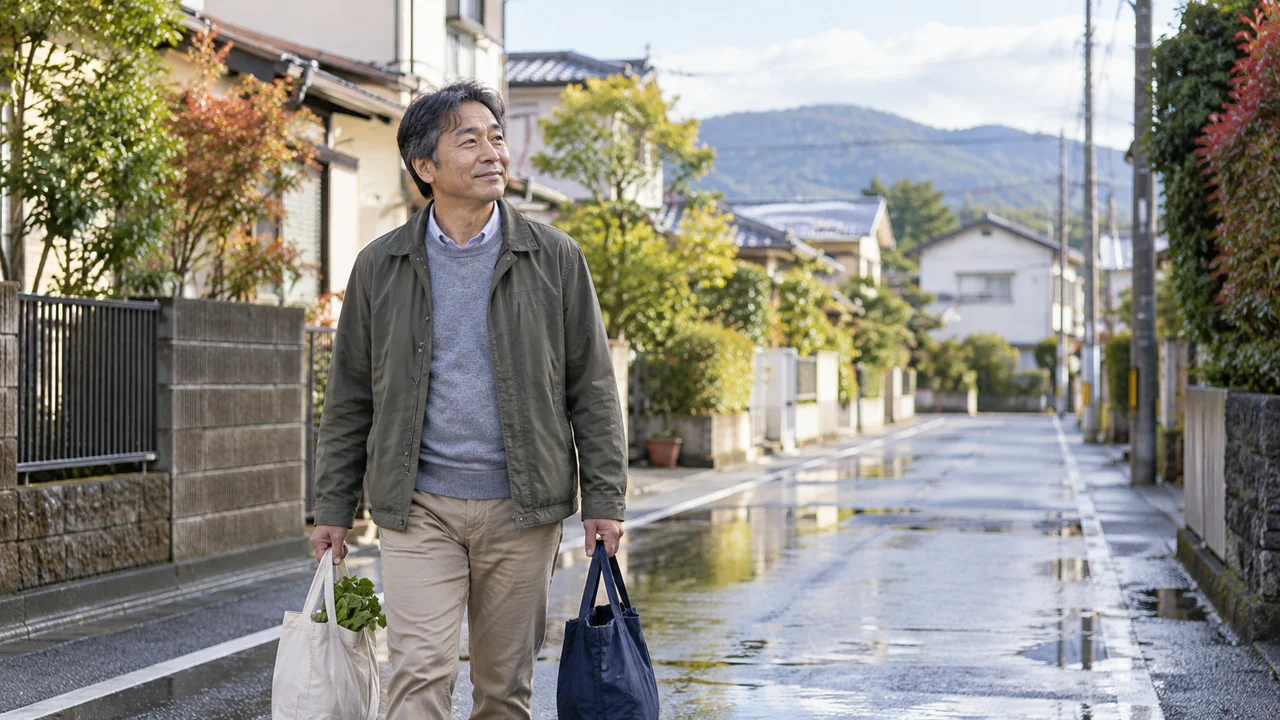 滞在先で普段の買物経路を歩いて確かめるイメージ