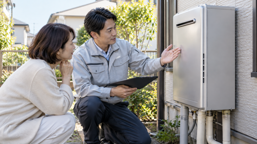 給湯設備の設置状況を確認する場面