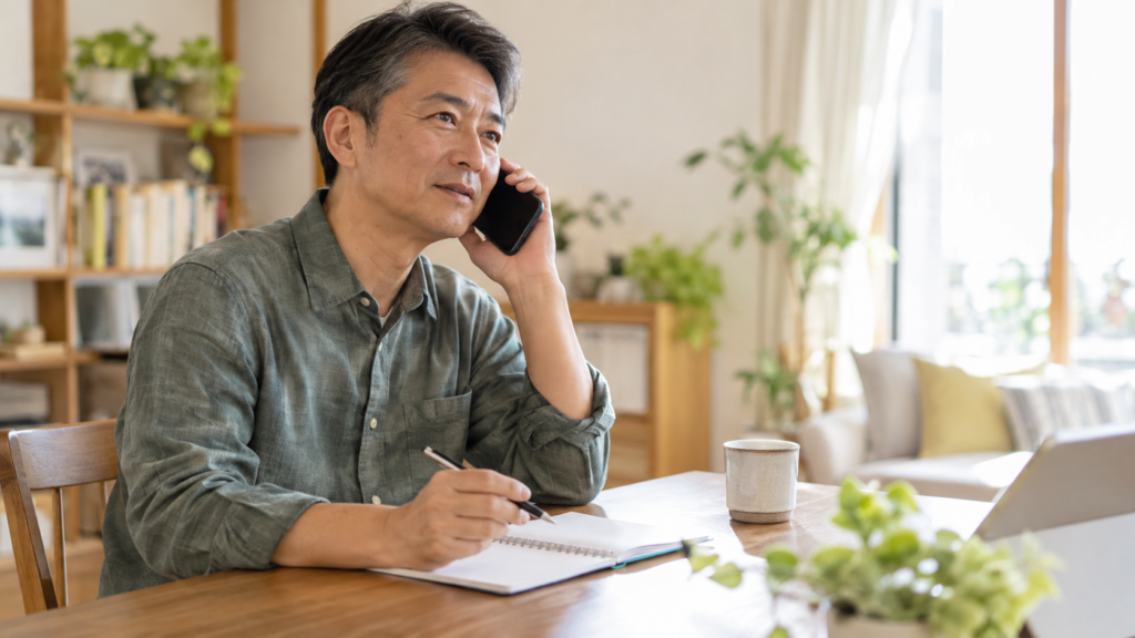 書類を手元に置いて専門窓口へ電話で相談する人