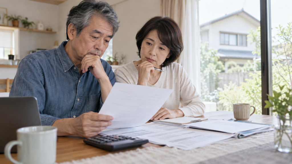 住宅ローンの返済書類を確認する夫婦