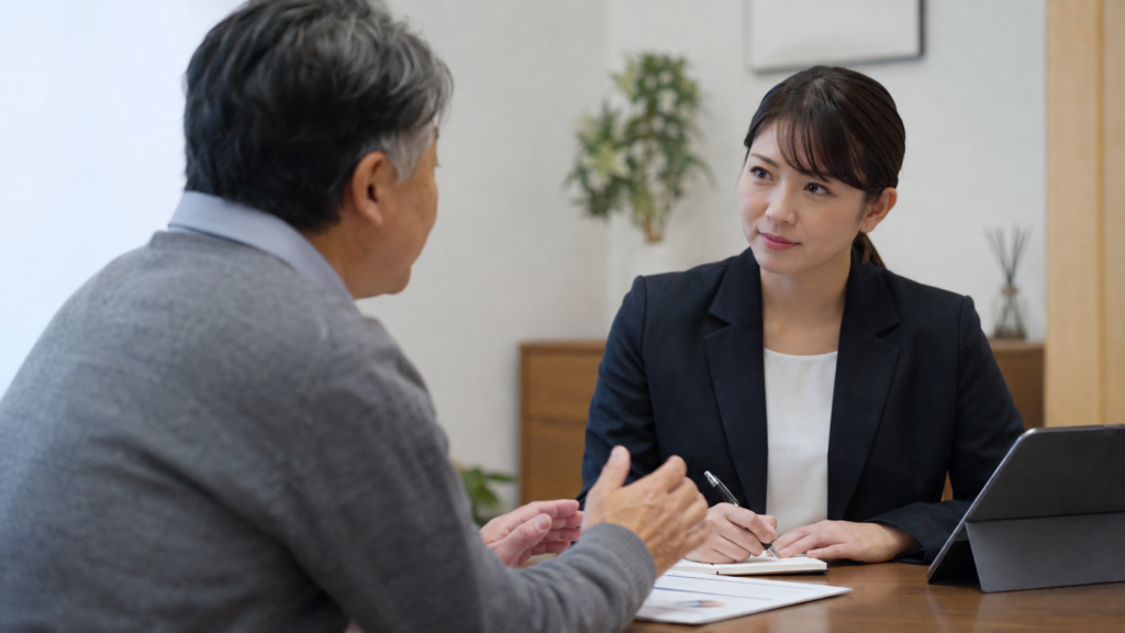 住宅ローンについて窓口で相談する利用者