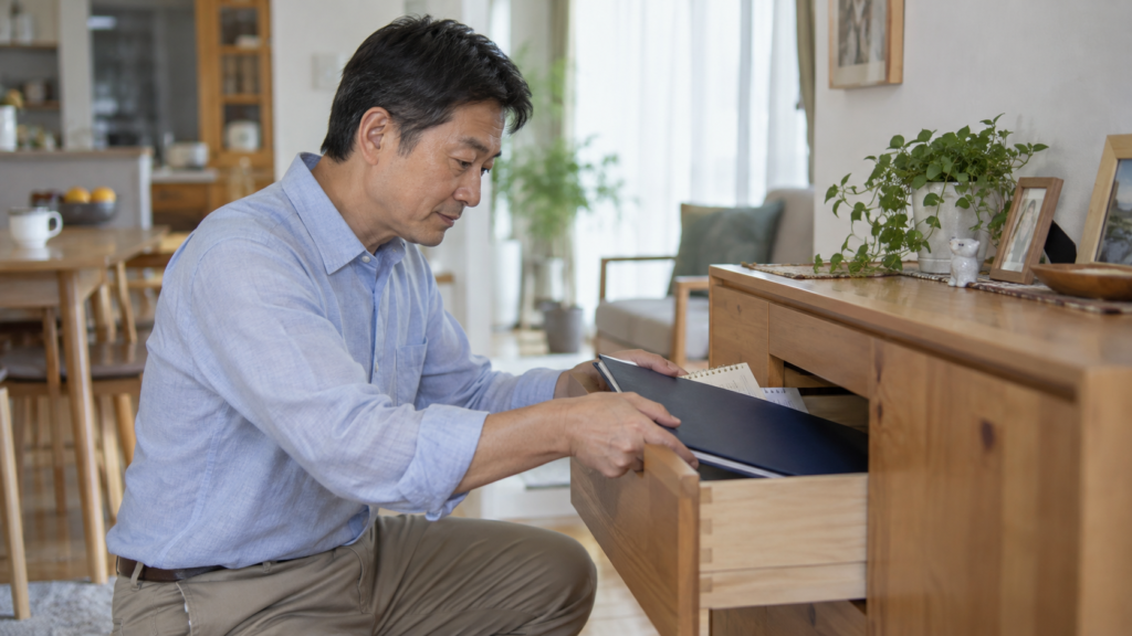 確認した住宅ローンの書類を整理する人