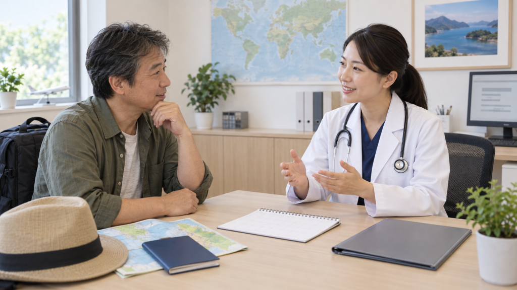 出発前に旅行日程と健康面の不安を医療者へ相談する人