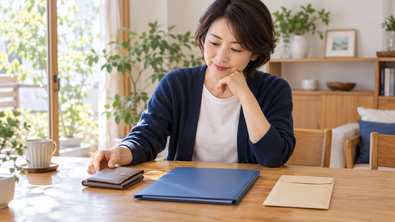 財布と書類ケースを分けて家計を整理する人