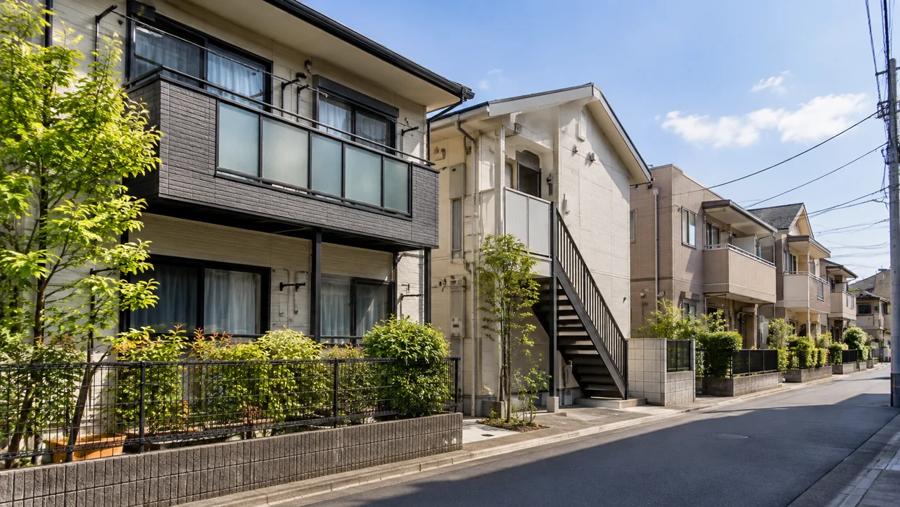 住宅街に並ぶ条件の異なる賃貸アパート