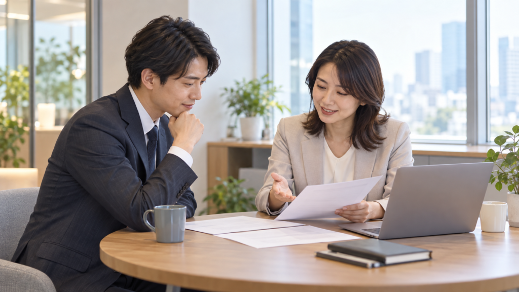 退職日程と有給申請を人事担当者と確認する場面