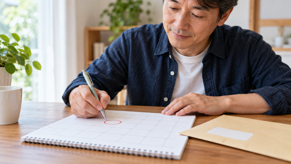 退職後の書類受領日をカレンダーで確認する様子
