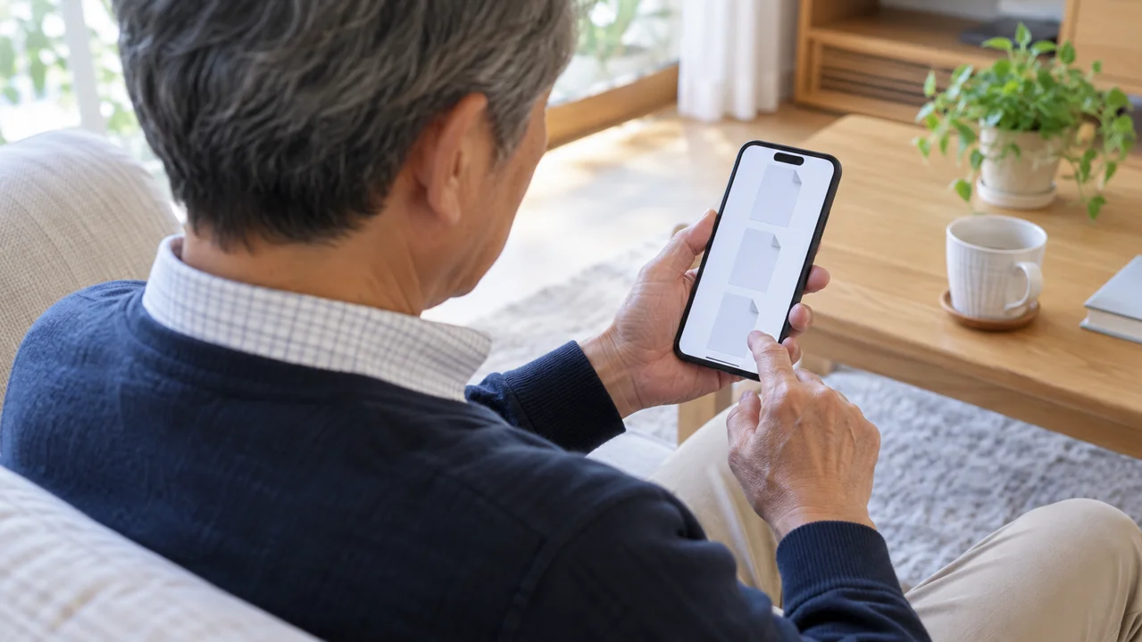 スマートフォンで電子交付された書類を確認するイメージ