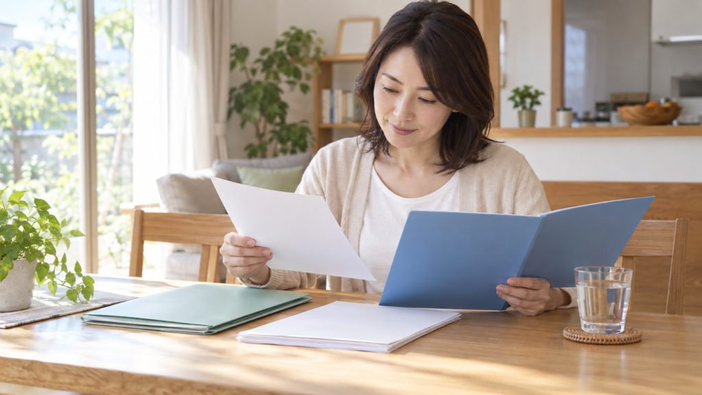 退職前に健康保険の書類を整理する療養中の人