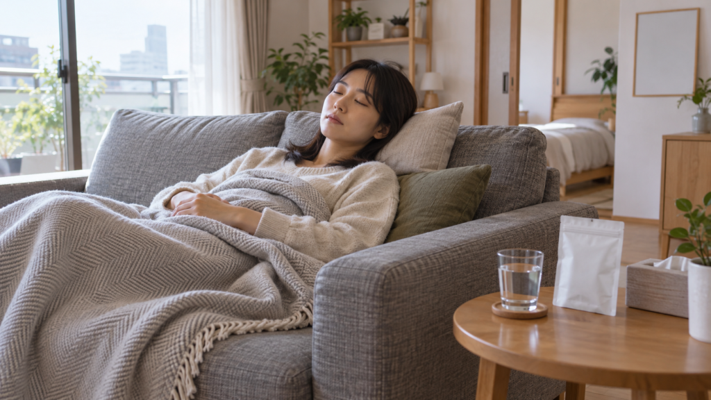 自宅で体を休めながら療養する人