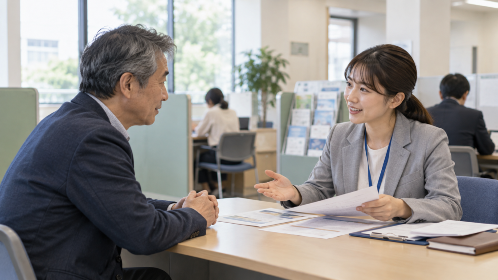 職業相談をイメージした面談で勤務条件を相談する成人