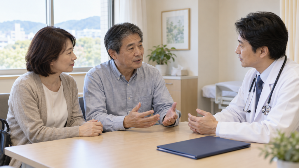 医療者と支援者が本人の希望や入院時の役割を確認する相談場面