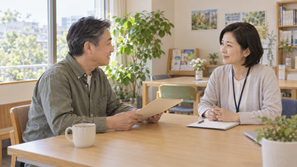 地域の相談窓口で生活と財産管理の不安を伝える相談者