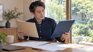 遺言の準備に向けて資料を確認する人