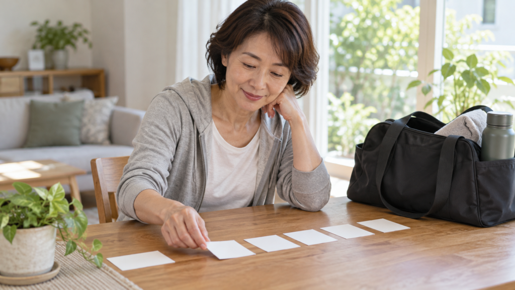 運動と休息の予定を考える人の手元